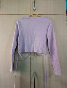 Lilac Ribbed Tie-Waist Crop Top