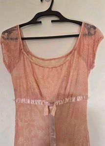 Pintresty Peach Lace Midi Dress