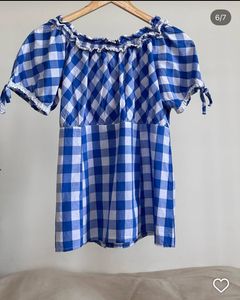 Vintage Gingham Cottagecore Blouse – Blue &amp; White