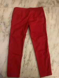 Fabels By Fabindia Red Calf Length Trousers