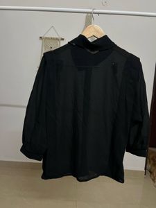 Black Sheer Cowl Neck Style Chiffon TOP