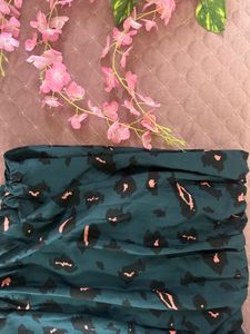 Mini Skirt - Ruched Leopard Green Print, S: 30