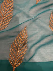 Teal &amp; Gold Leaf Saree