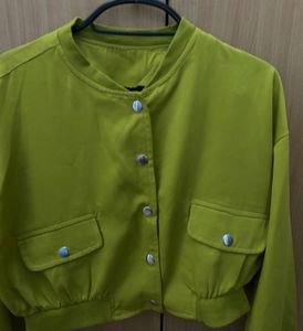 Olive Green Cropped Bomber Jacket