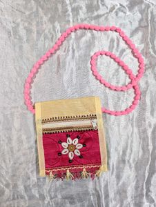 Beige/Pink Traditional Sling bag/Pouch