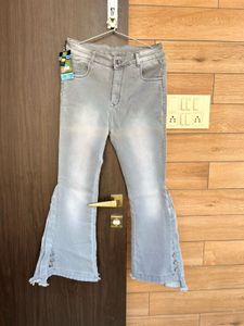 Gray Flare Jeans with Button Detail