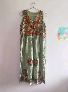 Green Boho Embroidered Dress