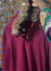Offer,Faux Fur Trim Hoodie
