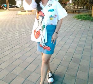 Denim Skirt And Shirt