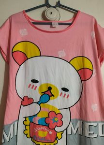 Peach Colour Cute Over Size Night Suit