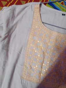 Khaki Kurti with Embroidery