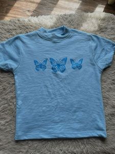 Blue High Neck Crop Top