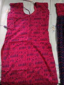 Red Cotton KURTA PATIALA PANT WITH DUPPATTA