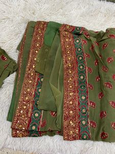 Green Heavy Work Saree