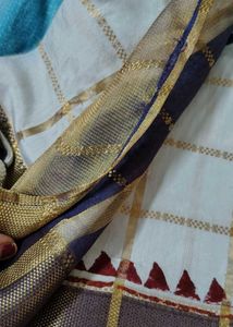 new zari Checked batik hand block print Saree