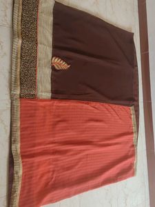 Elegant Brown &amp; Orange Saree
