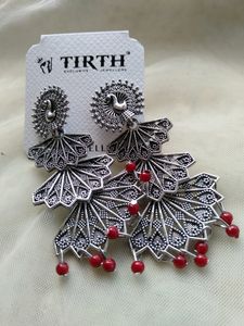 OXIDISED PEACOCK LAYERED EARRINGS