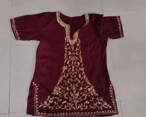 Maroon Embroidered kashmiri work short kurti