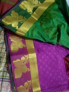 Green  With Pink Elegant Saree