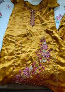 Golden Embroidered Kurta Set
