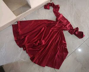 Maroon tie around High-Low Skirt
