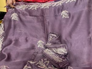 : Royal Mauve Embroidered Silk Saree with blauze