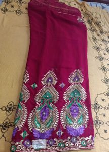 Elegant Maroon Embroidered Saree