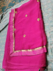 Pink Crepe Embroidered Saree With Blouse