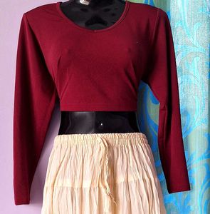 Burgundy Long Sleeve Crop Top