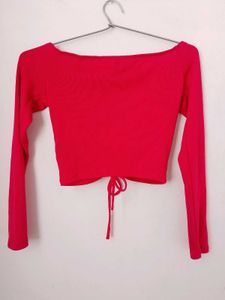branded red long sleeves crop top.