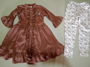 Girls Brown Color Kurti Set
