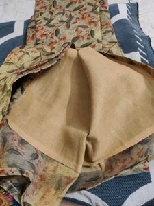 Golden Green Floral Print tissue Kurta