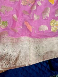 Pink Floral Banarasi Kurta With Bottom