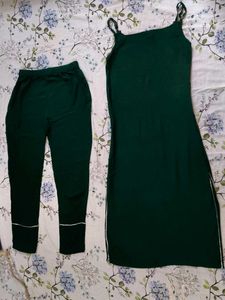 Straight Fit Sleeveless Green Suit and pant set