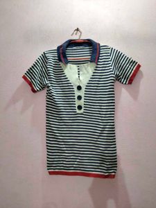 Stylish Striped Half-Sleeve Polo T-Shirt
