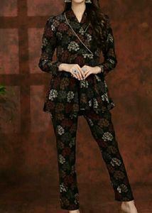 Claura Black V Neck Tunic With Flared Trouser
