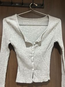 y2k Gray Ribbed Long Sleeve Top