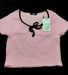 Shein Pink Tie-Front Crop Top