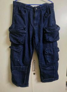Fugazee Men Dark Blue Baggy Cargo Denim Pant