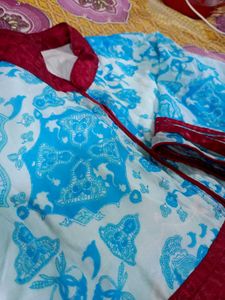 Blue &amp; White Floral Print Gown Dress