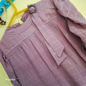 Elegant Mauve Checkered Dress
