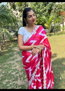 Silk Saree With Ready Made White Sequence Blouse