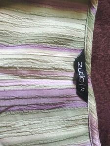 Striped Button-Down Puff Sleeve Top💜💚🤍