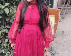 Burgundy Sheer Sleeve  Korean Mini Dress