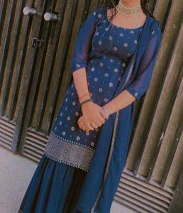 Blue Printed Kurti with Shrara Set