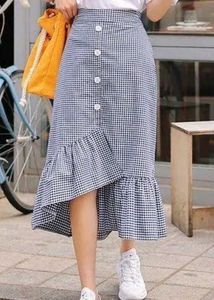 Gingham Ruffle Hem Midi Skirt