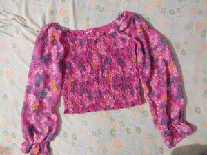 Pink Floral Smocked Top