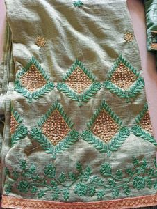 Silk saree With Resham And Jari Embroidery