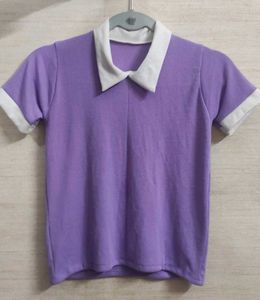 Fashionable Purple Collared Top