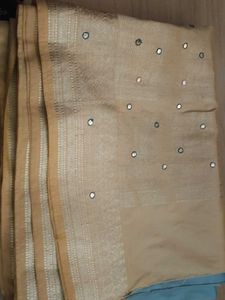 sky blue saree and golden palu